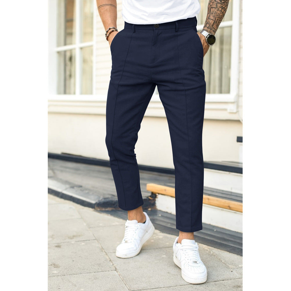 Men'S Double Fold Line Solid Color Casual Suit Pants