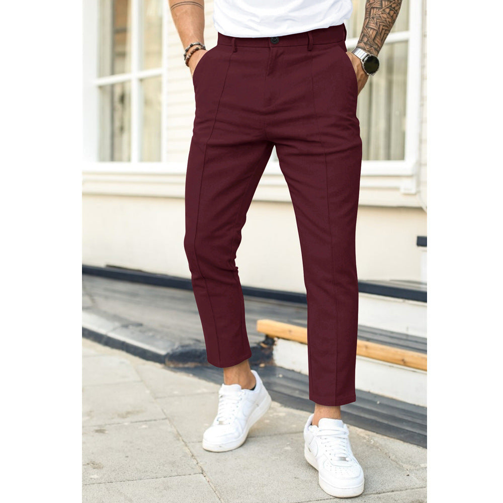 Men'S Double Fold Line Solid Color Casual Suit Pants